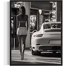 Sport Car and Sexy Model Wall Art Poster Art Print, Woman High Fashion Photography Glam Gift for Her, Girls, Fashionista, Photo Designer Fans Chic Decor for Home, Office, Bedroom 135 (Sport Car and Sexy Model, 10"L x 8"W, Black Frame)