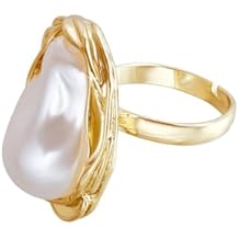 Irregular Baroque Pearl Ring for Women,Vintage White Big Faux Pearl Finger Ring Charm Cute Adjustable Open Round Pearls Rings Trendy Personality Prom Wedding Jewelry