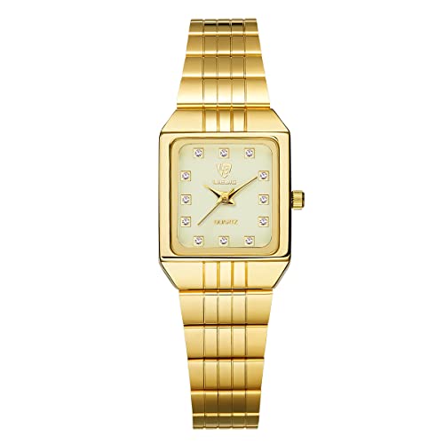 SKMEI Womens Gold Watches, Fashion Luminous Stainless Steel Lightweight Watch, Casual Quartz Analog Watches with Date Classic Luxury Dress Watch for Ladies