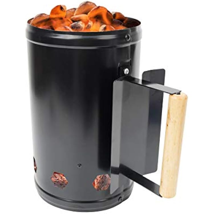 Charcoal Chimney Starter for Outdoor Cooking Barbecue BBQ Quick Rapid Fire Briquette Starters Can Black with Wooden Handle