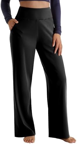 MOOSLOVER Women Trouser Style Wide Leg Yoga Pants with Pockets Pull On High Waist Business Casual PantsS,#2 Black