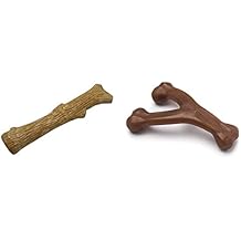 Petstages Dogwood Wood Alternative Dog Chew Toy, Medium and Benebone Wishbone Durable Dog Chew Toy for Aggressive Chewers, Real Peanut, Made in USA, Medium