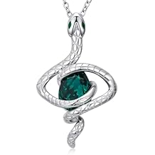 Snake Necklace For Women Sterling Silver Green Crystal Snake Pendant Necklace Gifts For Women Her Mom Wife Grandma on Valentines Mothers Day Christmas Anniversary Halloween