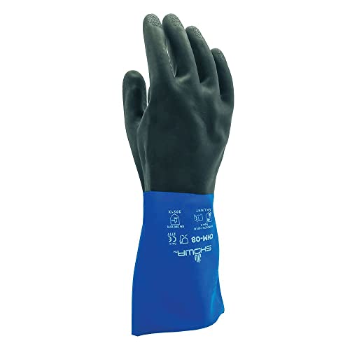 SHOWA CHM Neoprene Over Natural Rubber Latex Chemical Resistant Safety Glove with Cotton Flock Liner, Food Safe, 26 Mil Thick, 12 Length, Large 12 Pair