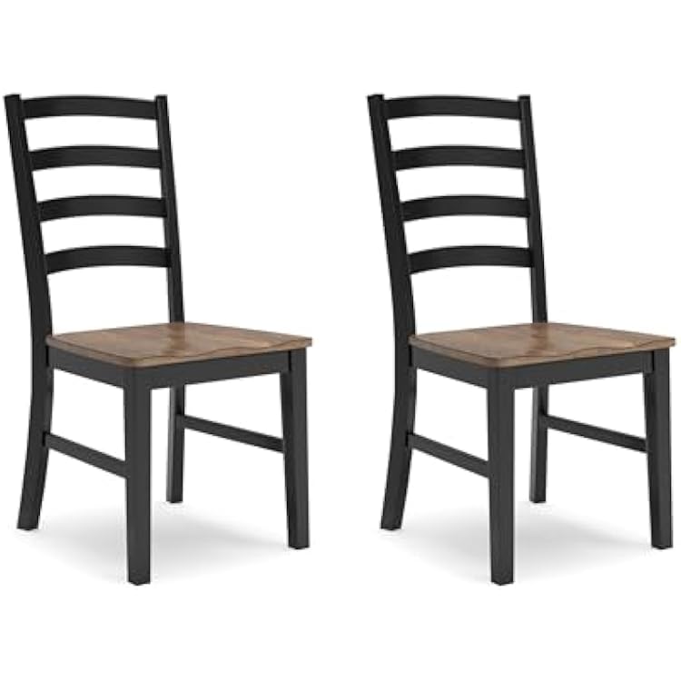 Signature Design by Ashley Wildenauer Farmhouse Dining Chair with Contoured Seat, Set of 2, Black & Dark Brown
