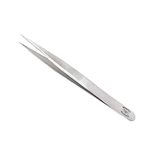 Stainless Steel Serrated Lab Forceps with Straight, Medium-Pointed Tips - 4.75in (120 mm) Length