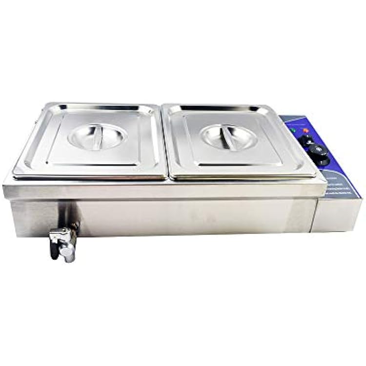 TECHTONGDA Food Soup Warmer Stove Bain Marie Steam Table Commercial Canteen Buffet Steam Heater 12x8.7x4 Pan 2 Pan