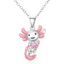 Mikovivi Axolotl Necklace, Zinc Alloy Crystal Salamander Pendant Necklace Cute Pink Rhinestone Jewelry Gift for Boys Girls Birthday Christmas Graduation