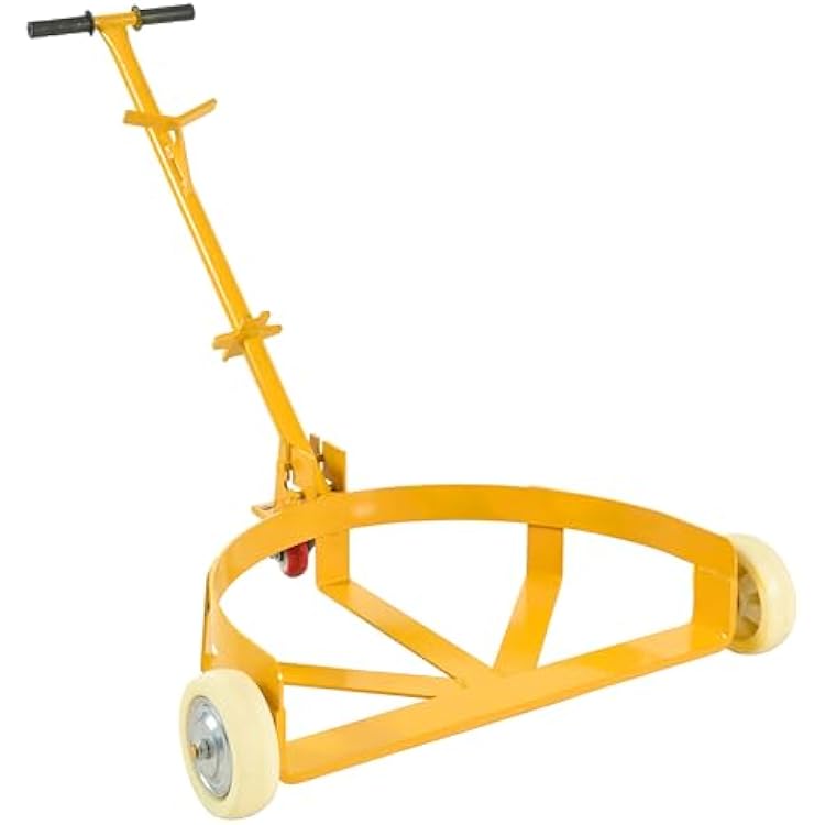 55 Gallon Drum Dolly, 1200 lbs Capacity Oil Drum Cart with 1 Swivel Wheel and 2 Fixed PU Wheels, Profile Steel Oil Barrel Drum Roller Cart for Workshops Factories and Warehouses