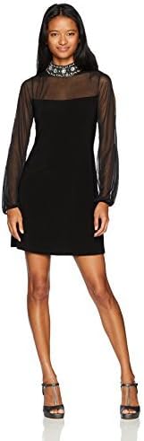 JUMP Womens Embellished Neck Split Sleeve a Line Dress