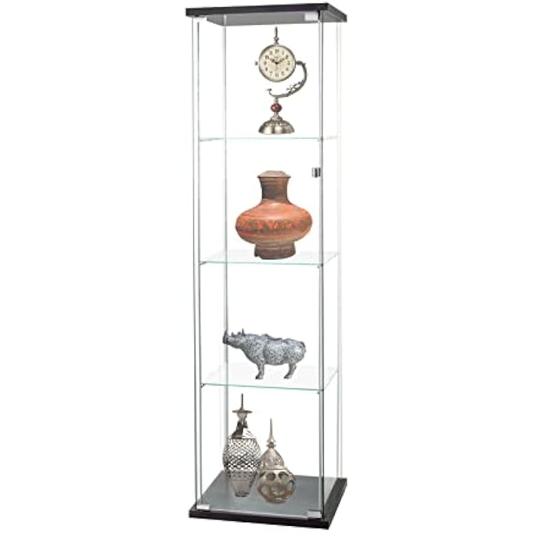 HomVent 4-Shelf Glass Door Cabinet Display, Curio Cabinet, Square Tower Display With Door for Home (Black)