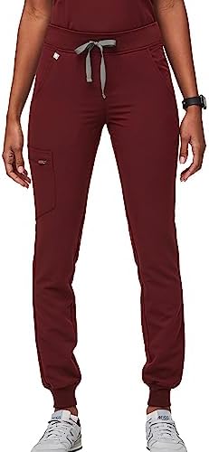FIGS Zamora Jogger Style Scrub Pants for Women - Burgundy, Medium Petite