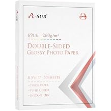A-SUB Thick Double Sided Glossy Photo Paper 69lb 8.5X11 Inches Heavyweight Cardstock Paper 260gsm for Cards Cake Toppers Work with Inkjet Printers Dye Ink 50 Sheets