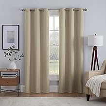 Eclipse Kylie Absolute Zero Blackout Noise Reducing Grommet Lined Window Curtains for Living Room (2 Panels), 37 in x 84 in, Tan