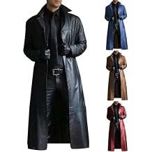 Mens Faux Leather Trench Coat WW2 Military Officer Uniform Overcoat Classic Retro Steampunk Jacket for Outdoor