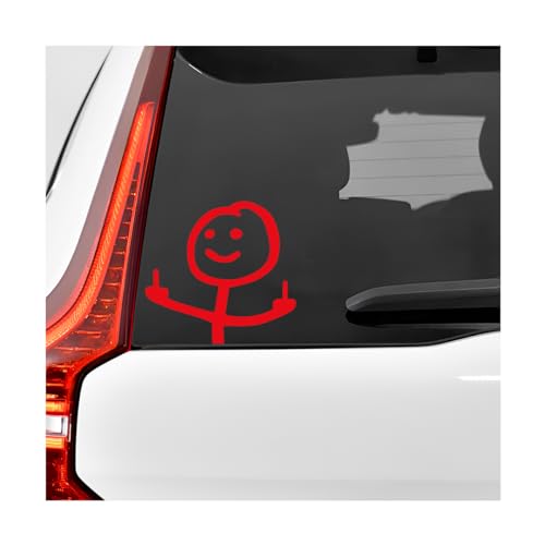 Fuck You Funny Meme Decal, Cartoon Middle Finger Sticker Personalized Car Decor, Waterproof Vinyl Graphic Humorous Flip Off Meme Decal for Bumper Window Laptop Red