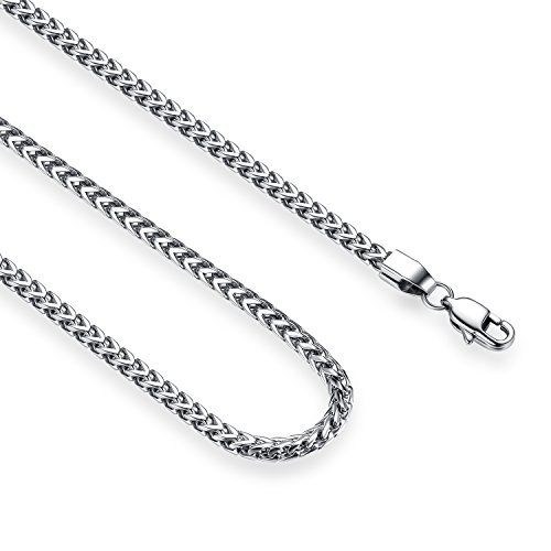 REVEMCN Reve Jewelry 3mm Stainless Steel Franco Chain Necklace for Men and Women, 20-30 Inches