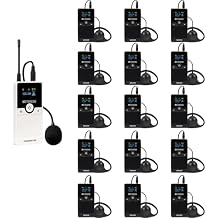 Retekess TT116 Wireless Tour Guide System, Tour Guide Headsets, Noise Reduction, 200m/656ft, Listening Device for Manufacturing, School(1 Transmitter 15 Receivers)