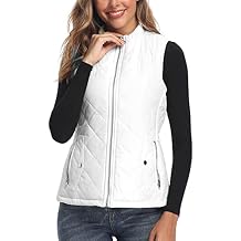 Argstar Women's Quilted Puffer Vest with 4 Pockets, Stand Collar Lightweight Zip Padded Outerwear Gilet White XXL
