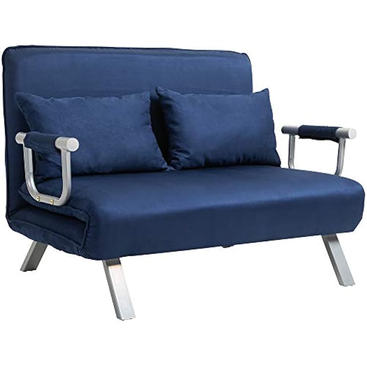 HOMCOM Convertible Sofa Bed Sleeper Chair, 5 Position Adjustable Backrest, Armchair Sleeper with Pillows, Leisure Chaise Lounge Couch, Blue