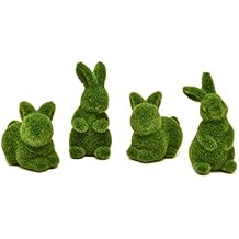 Gift Boutique 4 Green Fuzzy Flocked Bunny Easter Holiday Spring Decor Rabbit Figurines Garden Artificial Animal Moss for Indoor Table Home, Kitchen, Shelf Decorations Furry Covered Rabbits
