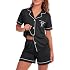 LYANER Women's Pajamas Set Heart Print Button Short Sleeve Shirt With Shorts Sleepwear Pjs Lounge Set