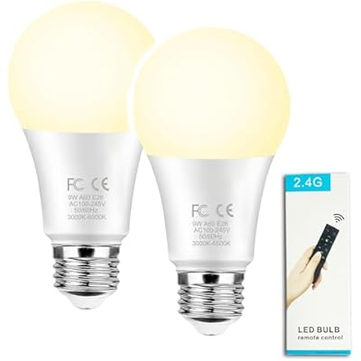 GRV 9W A60 LED Smart Light Bulbs with a 2.4GHz Remote Control,Color Changing,Stepless Dimmable 3000K-6500K,80W Incandescent Lamp Equivalent,800LM E26 Base,Home Decor,2 Bulb & 1 Remote