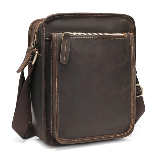 BAIGIO Small Leather Messenger Bag for Men Shoulder Bag Vintage Crossbody Bag Men Purse Ipad Satchel Travel Business