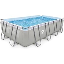 JLeisure Avenli 18 by 10 by 4 Feet Outdoor Backyard Above Ground Rectangular Steel Frame Swimming Pool for Adults and Kids with Repair Kit, Gray