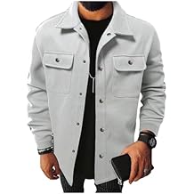 Mens Wool Blend Jacket Coat Collared Fall Winter Coats Casual Snap Button Soft Warm Outerwear with Chest Pockets