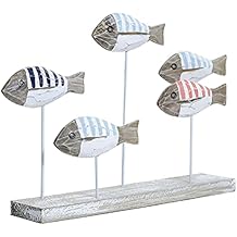 Solid Wood Carved Fish Decor 15.6X24 Inch Nautical Style Wooden Fish Sculpture for Home Office Desktop Wall Decoration Housewarming
