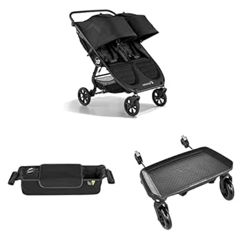 Bundle of Baby Jogger City Mini GT2 All-Terrain Double Stroller, Jet Black, Perfect for Newborn and Toddler, Baby Jogger Parent Stroller Console, Baby Jogger Glider Board