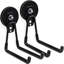 MIN CI 2 Pack Magnetic Hooks, Large Manget with Hooks, 2.59" (66 mm) Magnetic Hooks Heavy Duty for Hose, Jig Saw, Circular Saw,Workshop Organization, Tool Hooks for Hammer Drill, Garden Tool, Black