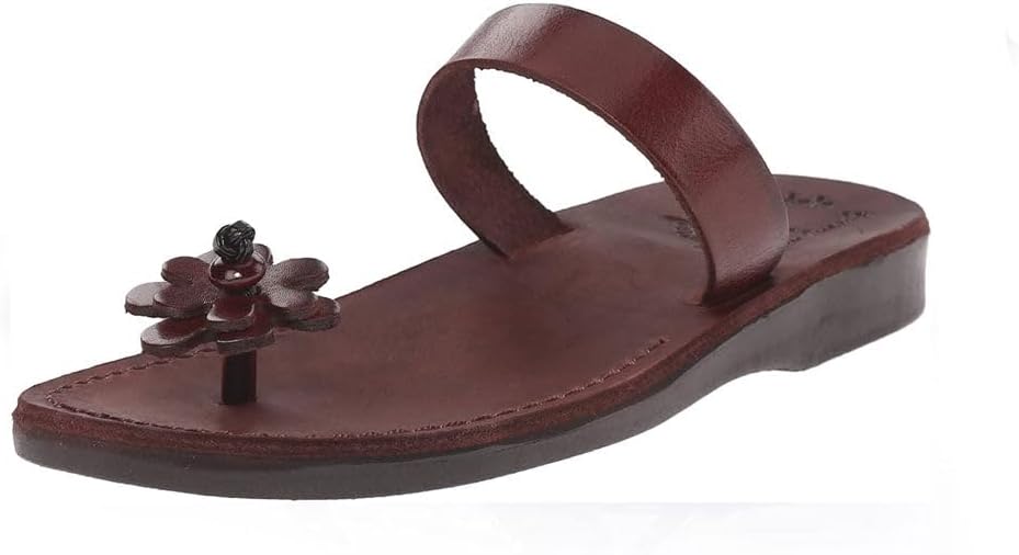 Esther - Leather Flower Flip Flops - Womens Sandals