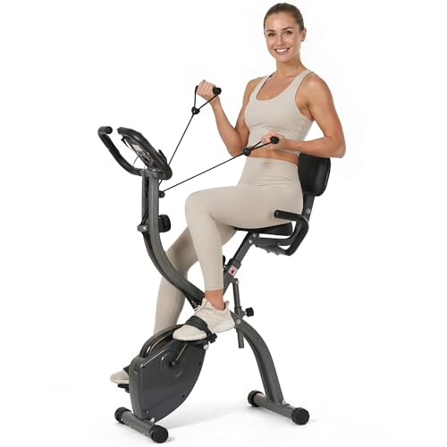Exercise Bike Stationary Bikes for Home Recumbent Exercise Bike Folding with 10-Level Adjustable Resistance LCD Monitor Pulse Sensor Support Back Pad and Tablet Holder Arm Resistance Band 265LBS Weight Capacity for Home Workout