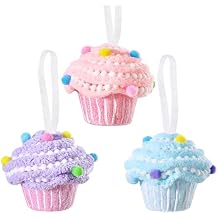 Pastel Christmas Cupcake Ornaments 3pcs 3.3inch Xmas Tree Candy Land Hanging Ornaments for Pastel Candy Christmas Decorations
