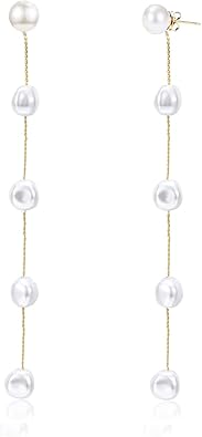 Pearl Dangle Earrings for Women, Threader Earrings Ball Drop Earrings Long Chain Bridal Wedding Jewelry