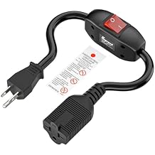 Inline On/Off Switch 4 in 1 Extension Cord, Plugrand 12AWG 3 Prong Extrension Cords Heavy Duty 23A 125V, NEMA 5-15P to 5-15R/5-20R/6-15R/6-20R Cord, Double Break Switch Extender Cable, 40CM Cord