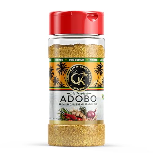 Caribbean Kitchen Foods Adobo Seasoning Low Sodium All-Purpose Latin Spice Blend with Garlic, Onion, Oregano & Cumin Organic, Non-GMO, Gluten-Free, Kosher, Vegan 5 oz Jar