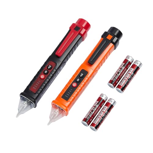 2 Pack Non-Contact Voltage Detector, Voltage Tester Electrical Tester, AC 12V48V70V-1000V, Wire Tester with Buzzer Alarm and Flashlight, Wire Breakpoint Finder, Orange & Red