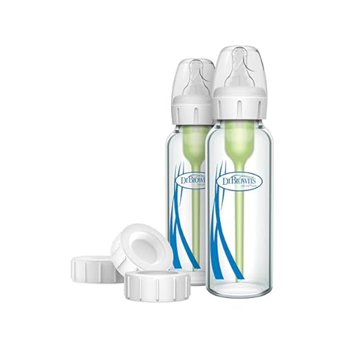 Dr. Browns Anti-Colic Options Narrow Glass Baby Bottle 8 oz250 mL and Travel and Storage Baby Bottle Caps for and Options Baby Bottles - 3-Pack - Narrow