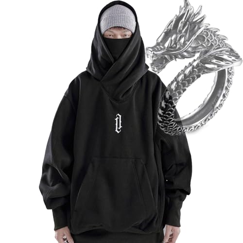 Ninja Double Neckline Cotton Pullover,Windproof and Warm Japanese Assassin-Style Sweatshirt for Men and Women