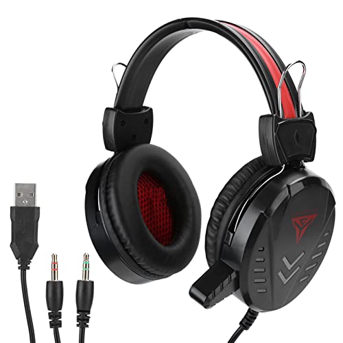 Gaming Headset Wired Over Ear Headphone, Stereo Gaming Headset with LED and Microphone, 35MM. USB Wired Headphones for PC Laptop Gaming Music Movies,