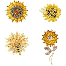 Honbay 4PCS Sparkling Rhinestones Sunflower Brooch Pins Enamel Alloy Flower Bee Brooches Daisy Breastpin Lapel Pins Hat Scarf Shawl Sweater Cardigan Clips