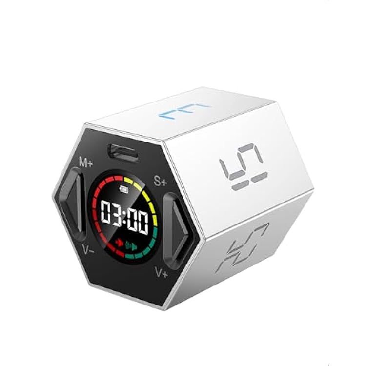 Ticktime Pomodoro Timer, Productivity Timer Cube, 3510152530 Min Presets, Custom Countdown & Stopwatch 1s99m59s, SoundVibrationSilent, Magnetic, Rechargeable, for ADHD Study Work, Gray