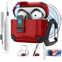 Meliya for AirPods 4 Case,  with Phone Holder and Magsafe Function, Automatic Pop-up Full Protection Hard Case with Secure Lock & Cleaner Kit & Keychain for AirPods 4 2024, Red