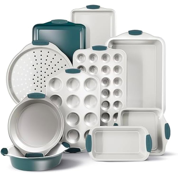 Country Kitchen Nonstick Stackable Bakeware Set - Heavy Duty, Durable, Easy Release Baking Set, Sage, 10 Pcs