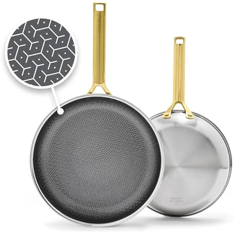 GreenPan Hybrid 9.5 & 11 Nonstick Stainless Steel Frying Pan Set, APEX Tri-Ply Thermobond PFAS-Free Ceramic Skillets, Induction & All Cooktop Compatible, Oven Temp to 850F, Dishwasher Safe, Gold