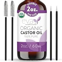 Eva Naturals 100% Pure Castor Oil Cold Pressed for Eyelash, Eyebrow, Hair & Lash Growth, Thicker Brow & Face Serum Drops for Wrinkles, Hydrating & Nourishing Oil for Skin, Lashes & Brows, 2oz