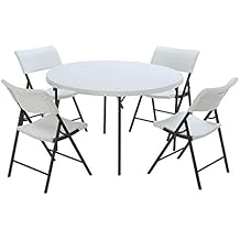 Lifetime 48-Inch Round Folding Table with 4 Folding Chairs - White Granite